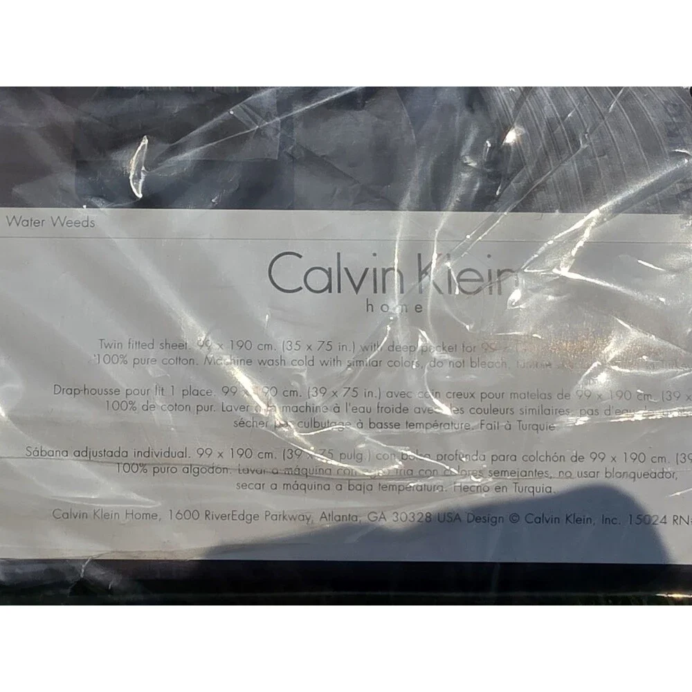 Vtg CALVIN KLEIN KHAKI COLLECTION TWIN FLAT & Fitted SHEETS Water Weeds Flint *